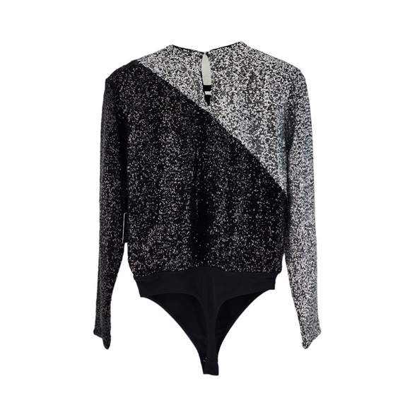 Express Women's Color Block Sequin Strong Shoulder Thong Bodysuit - Picture 5 of 8